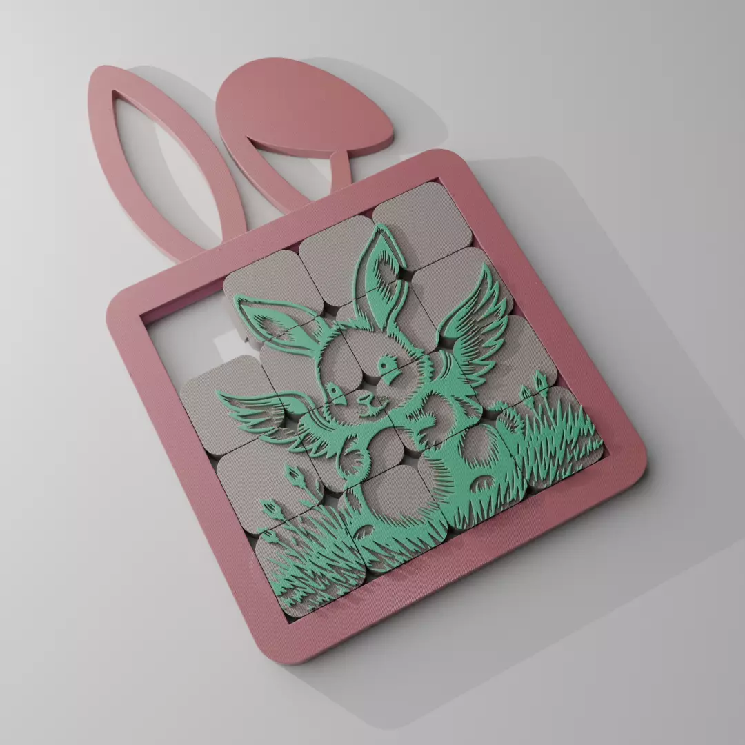 Difficult Sliding puzzle toy with a cute fantasy bunny 3D print model_0