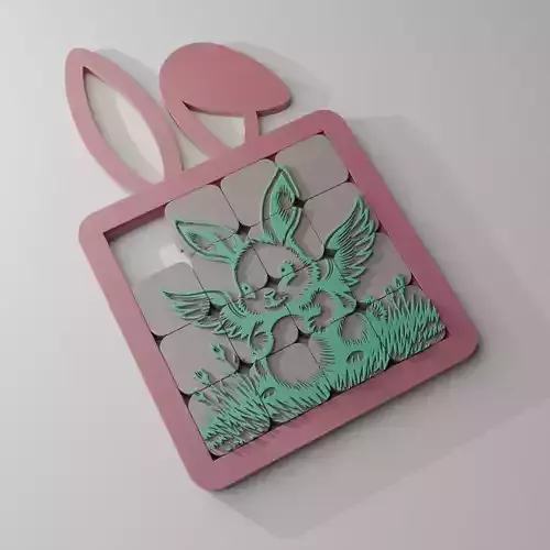 Difficult Sliding puzzle toy with a cute fantasy bunny 3D print model