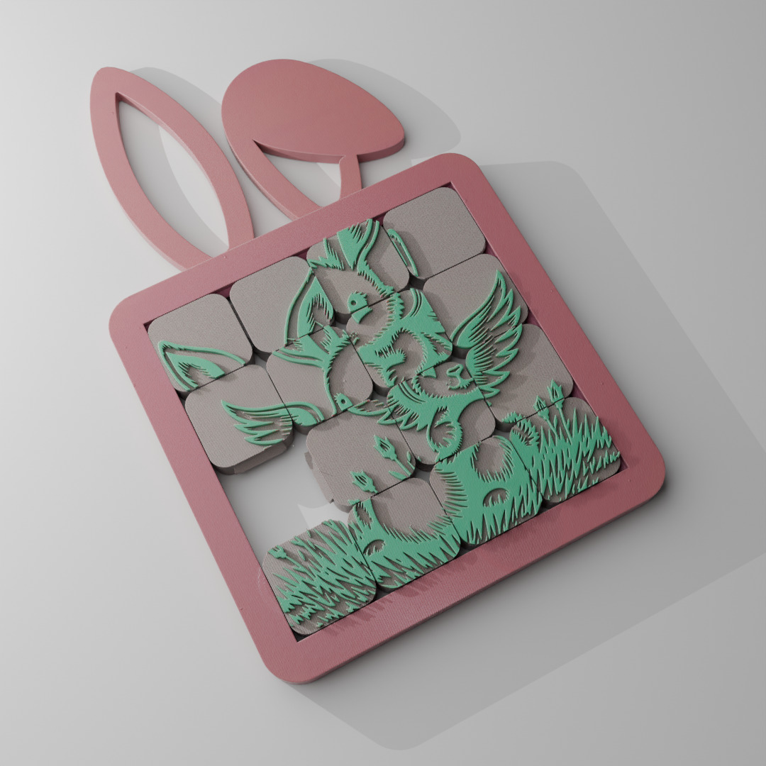 Difficult Sliding puzzle toy with a cute fantasy bunny 3D print model_3