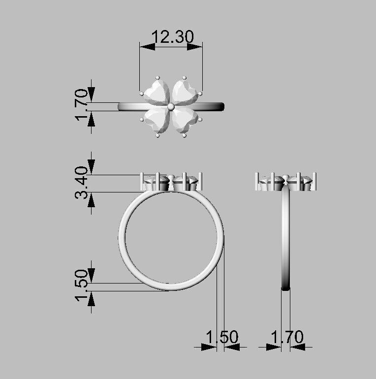 Clover Gemstone Ring 3D print model_3