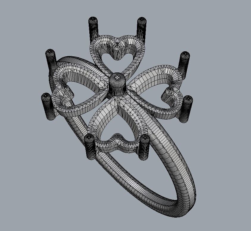 Clover Gemstone Ring 3D print model_24