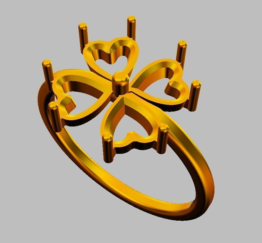 Clover Gemstone Ring 3D print model_17