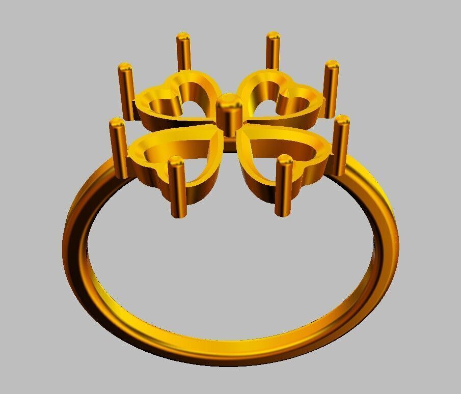 Clover Gemstone Ring 3D print model_14