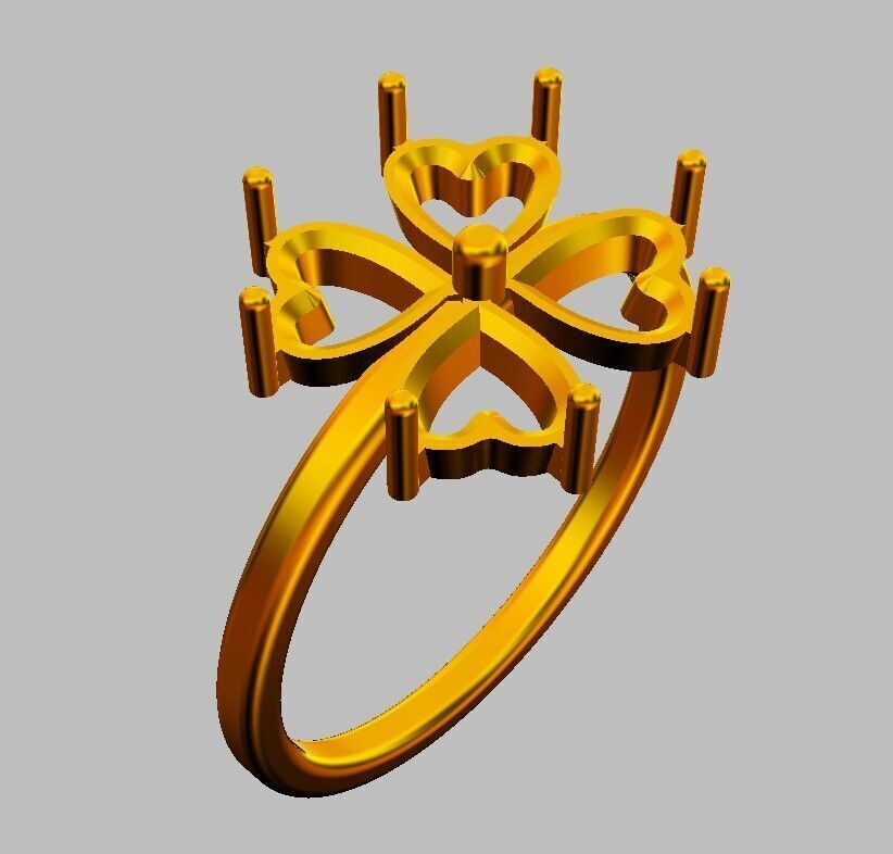 Clover Gemstone Ring 3D print model_13