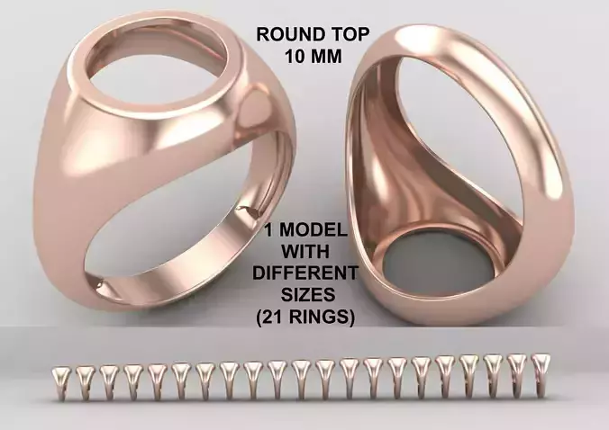 Round Agate Ring Base 10MM top in All sizes 160-MWC 3D print model