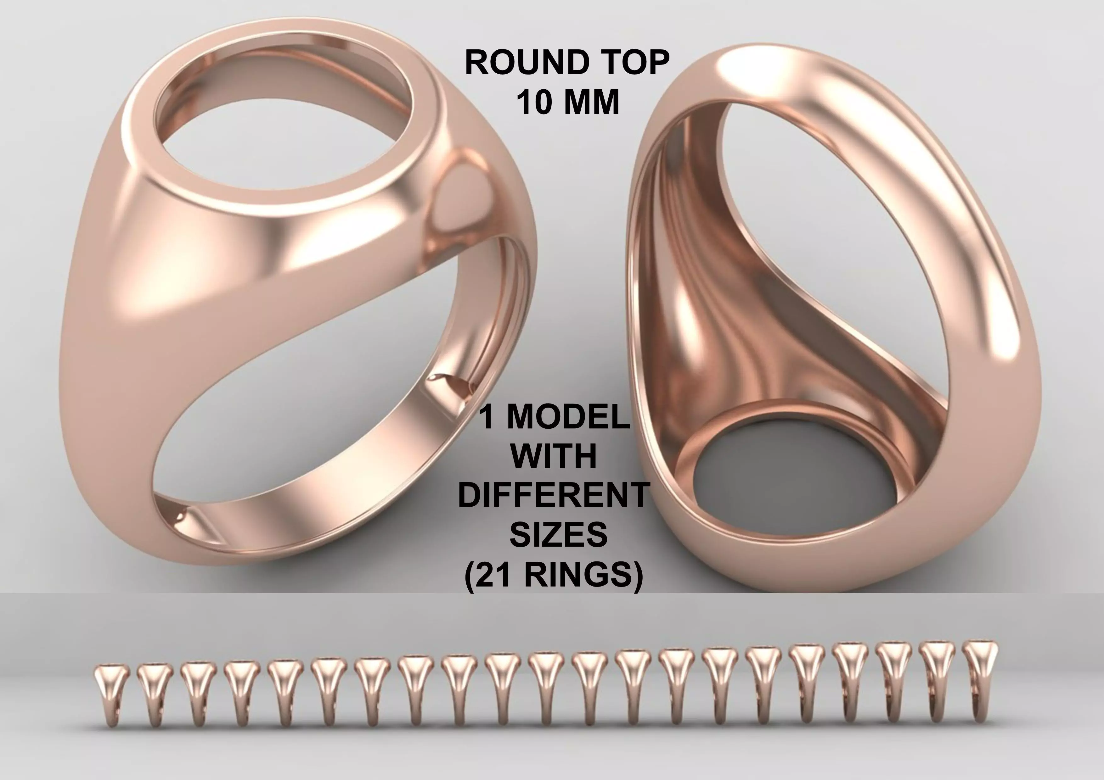 Round Agate Ring Base 10MM top in All sizes 160-MWC 3D print model_0