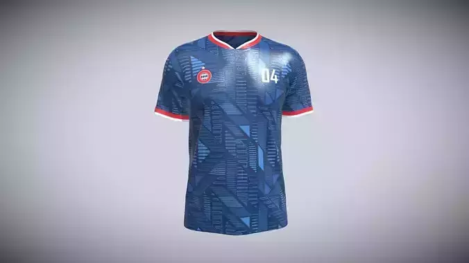 Soccer Blue Jersey Player-04 In Low Poly