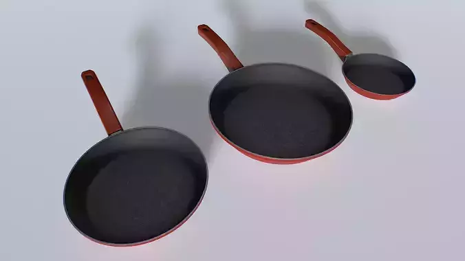 Frying pans set 1 Low-poly 3D model