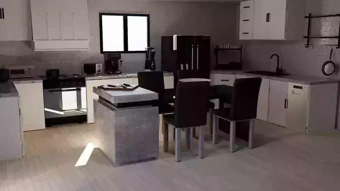 Kitchen interior 3D model Low-poly 3D model