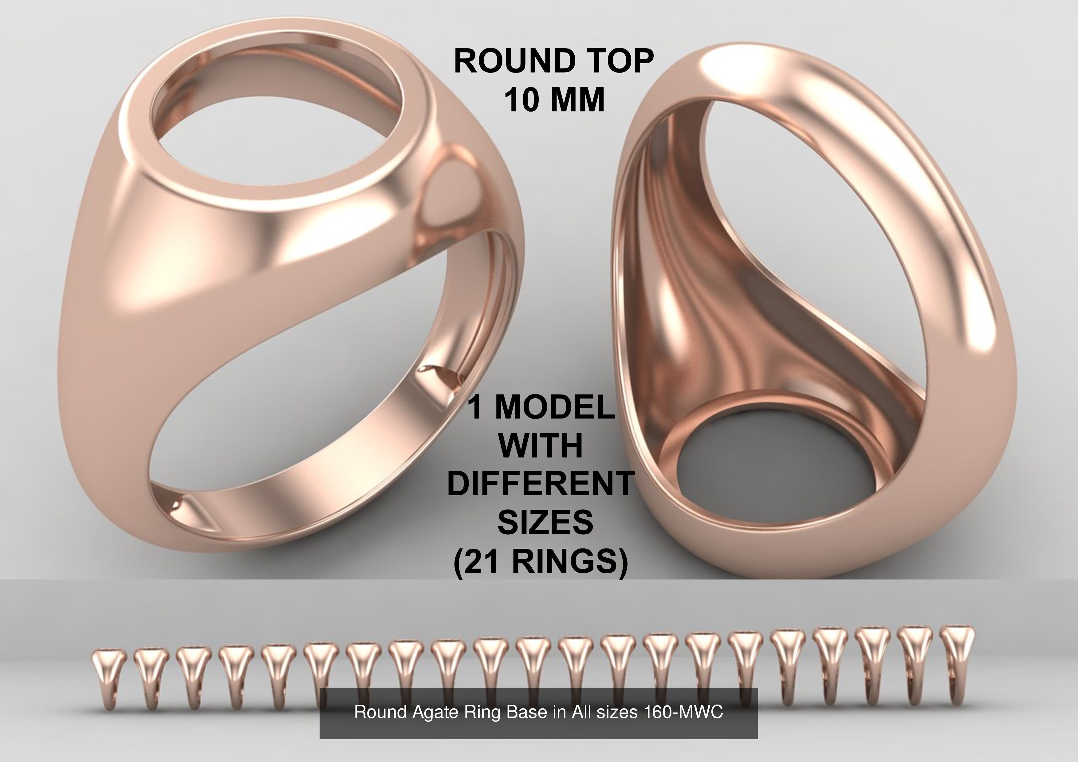Pack of 84 rings top round 10MM in All sizes 161-MWCG 3D Model Collection_5