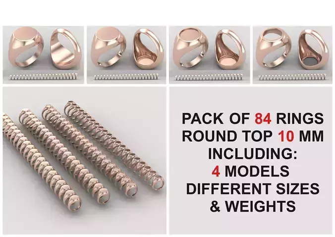 Pack of 84 rings top round 10MM in All sizes 161-MWCG 3D Model Collection