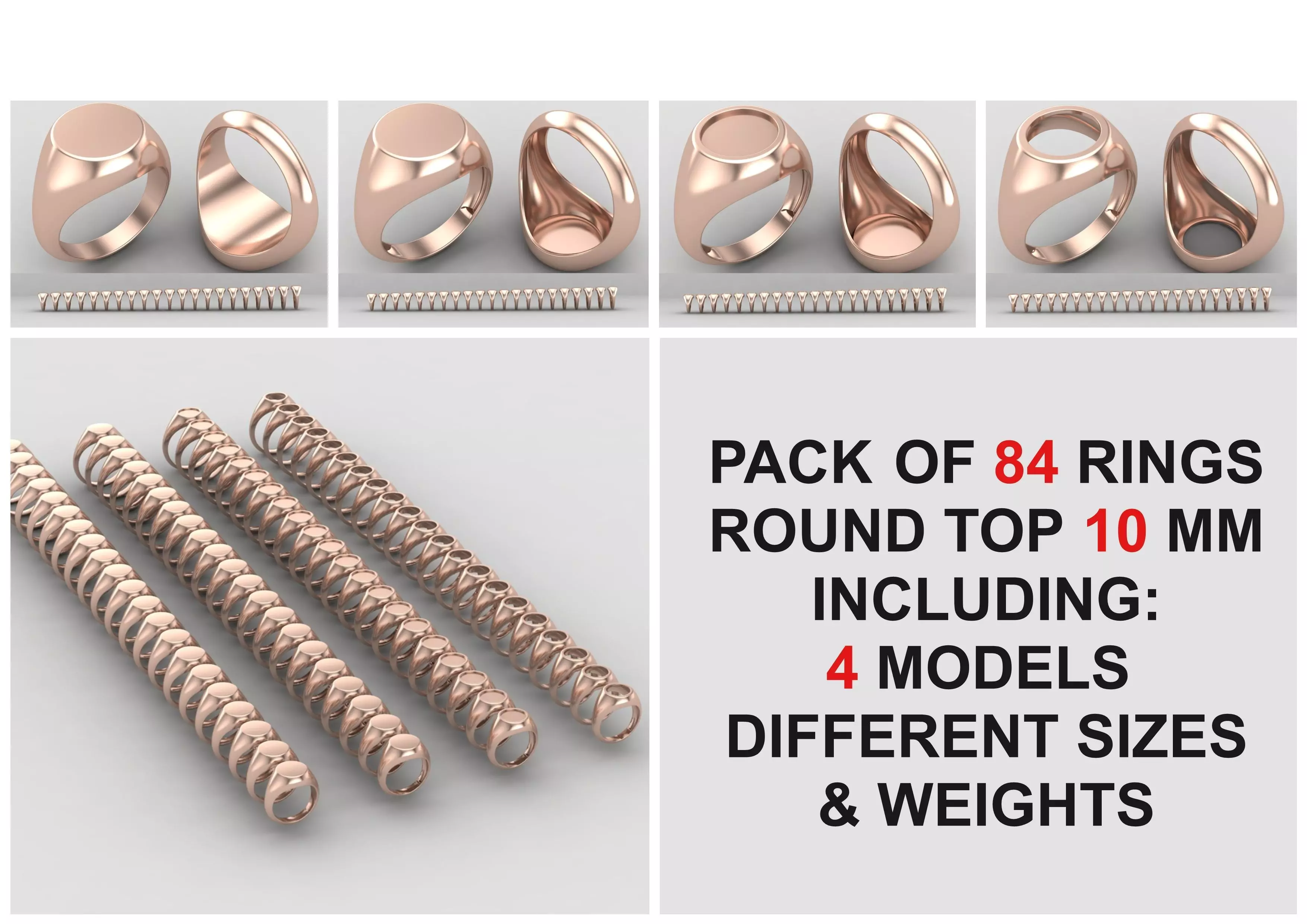 Pack of 84 rings top round 10MM in All sizes 161-MWCG 3D Model Collection_0