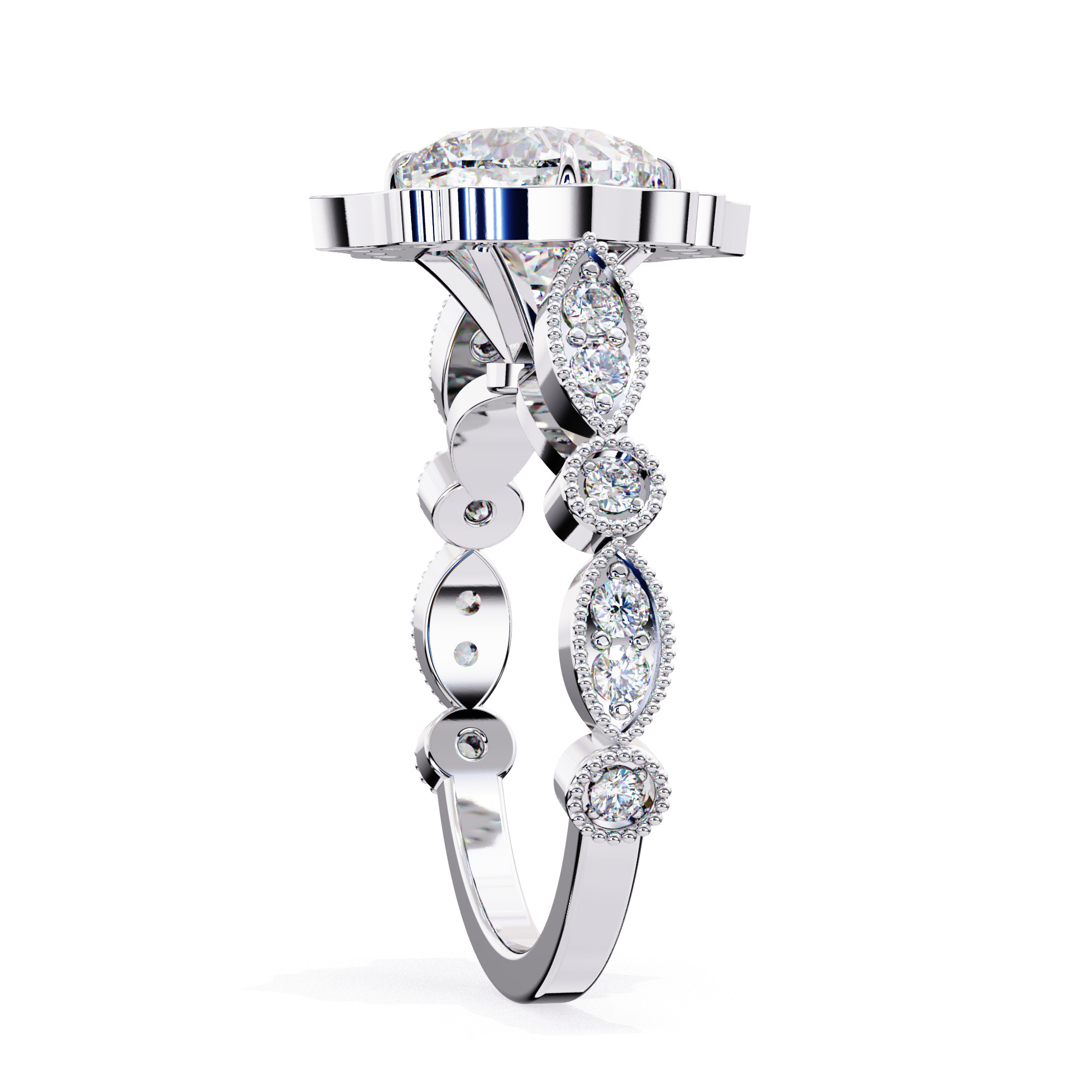 Lotus Halo Solitaire Diamond Ring 360 animation renders 3dm stl  3D print model_8