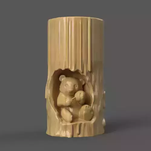 Cute Bear Tree Stump Planter 3D STL for Pot Vase Decor