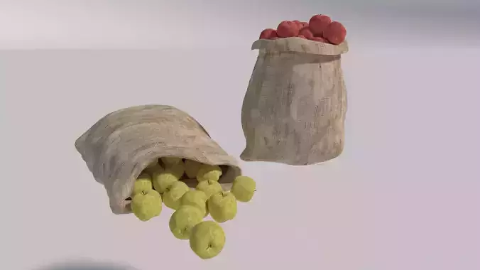  sack full of apples fruit standing and lying down