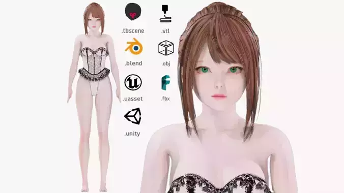 Lingerie clothes 0008 - Rig -Unreal - Unity - Blender - Animated Low-poly 3D model