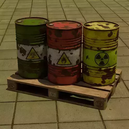 Barrels and Pallet Stylized Industial Pack Game-Ready 