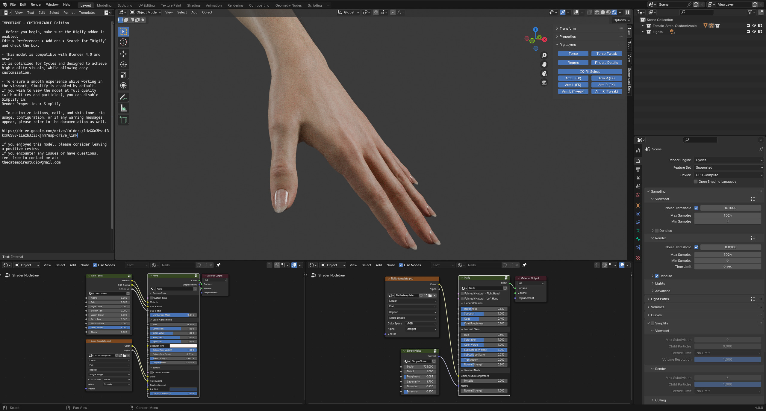 Realistic Female Arms - Customizable Edition 3D model_16