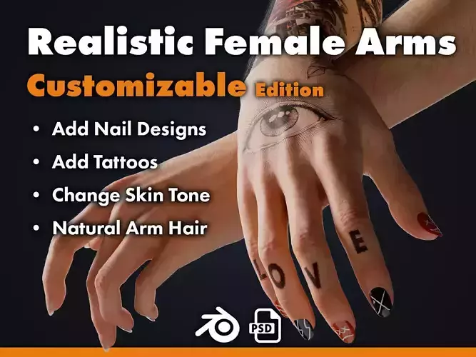Realistic Female Arms - Customizable Edition 3D model