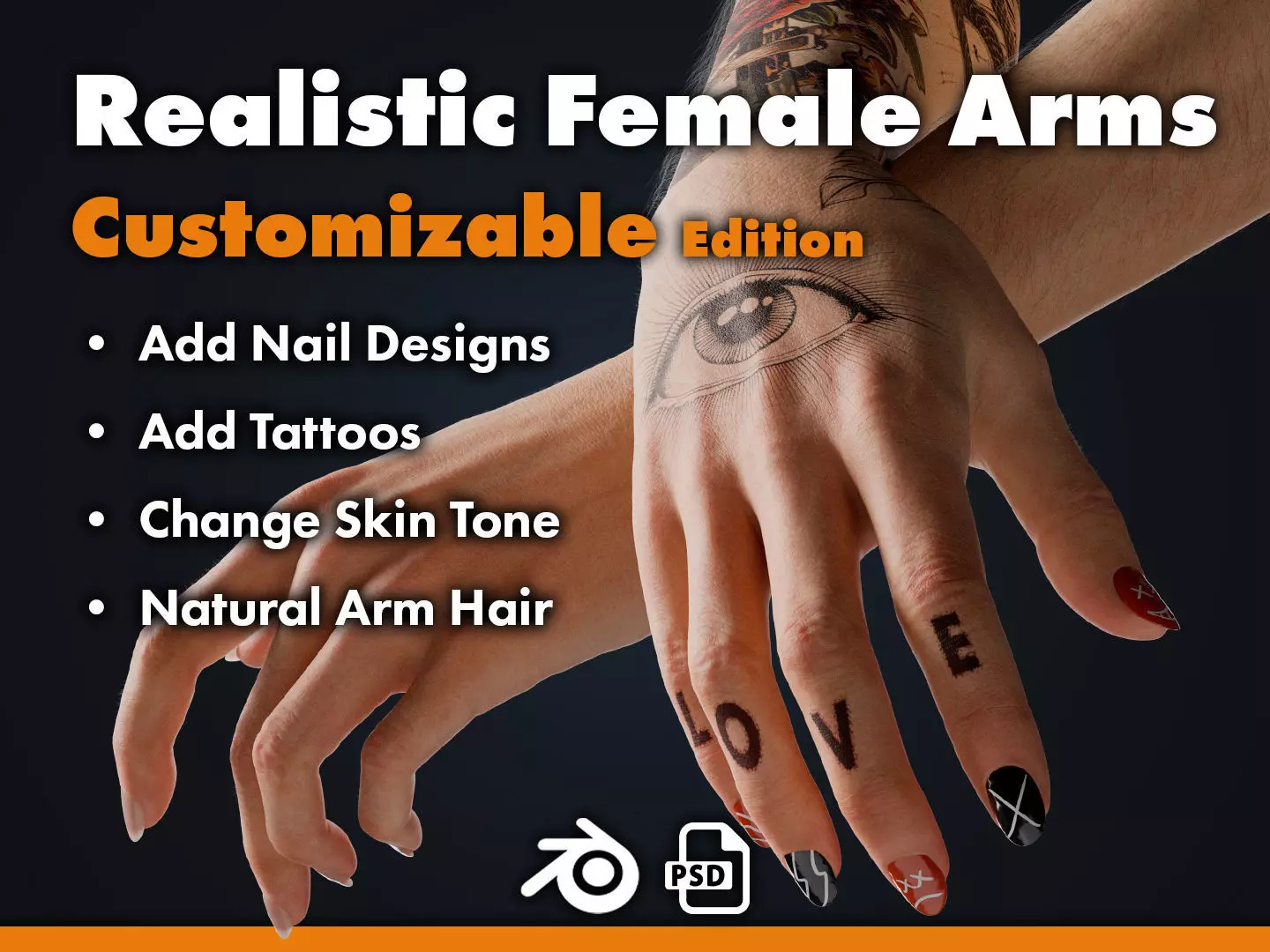 Realistic Female Arms - Customizable Edition 3D model_0
