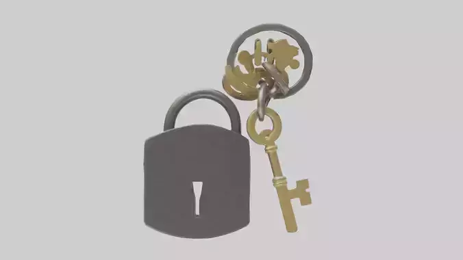 Lock and key keychain model Low-poly 3D model