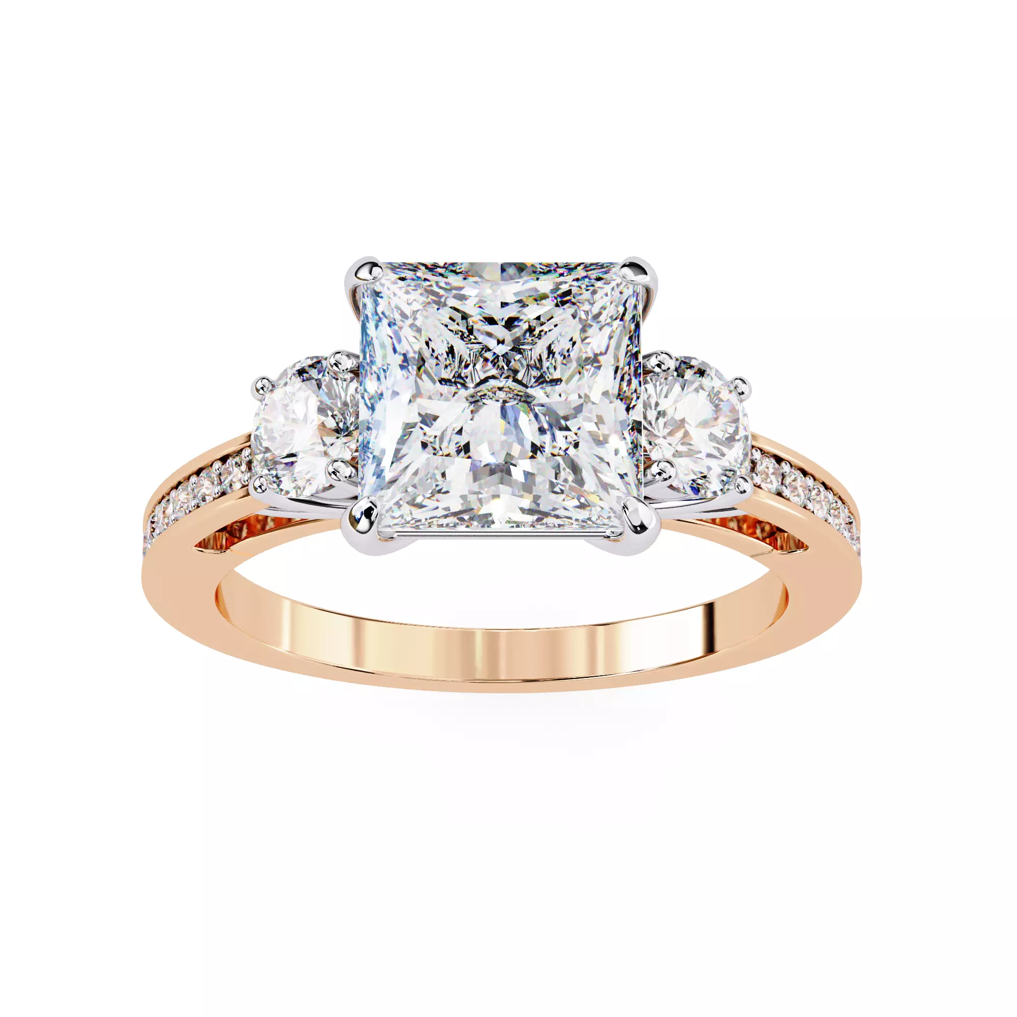 Trio Solitaire Diamond Ring 360 animation renders 3dm stl 3D print model_0