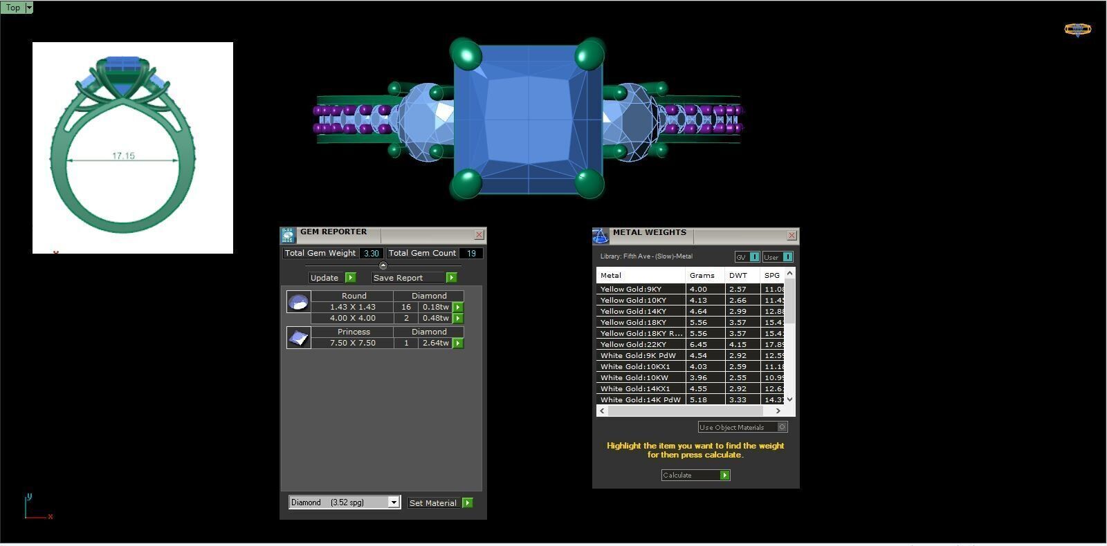Trio Solitaire Diamond Ring 360 animation renders 3dm stl 3D print model_2