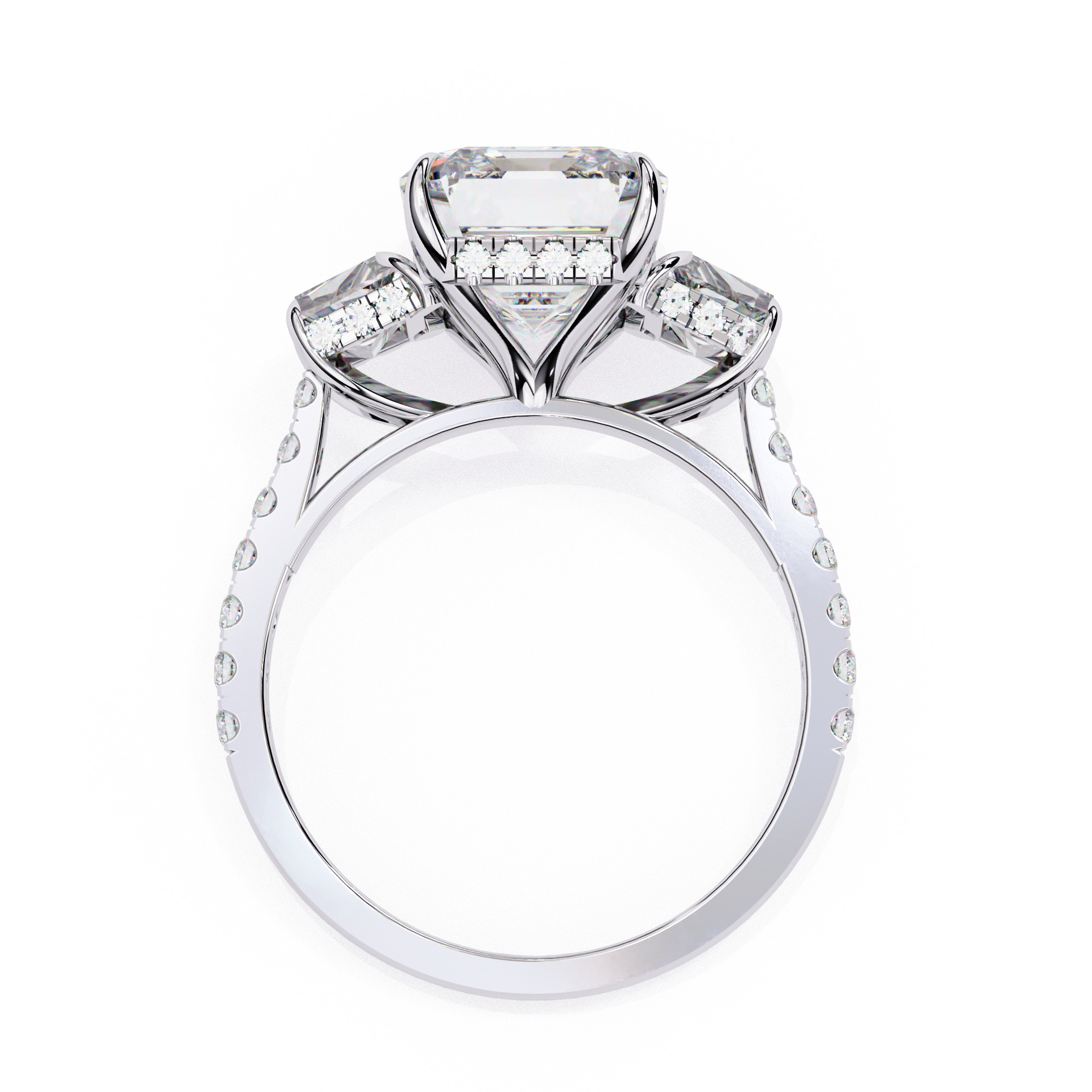 Trio Solitaire Diamond Ring 360 animation renders 3dm stl  3D print model_7