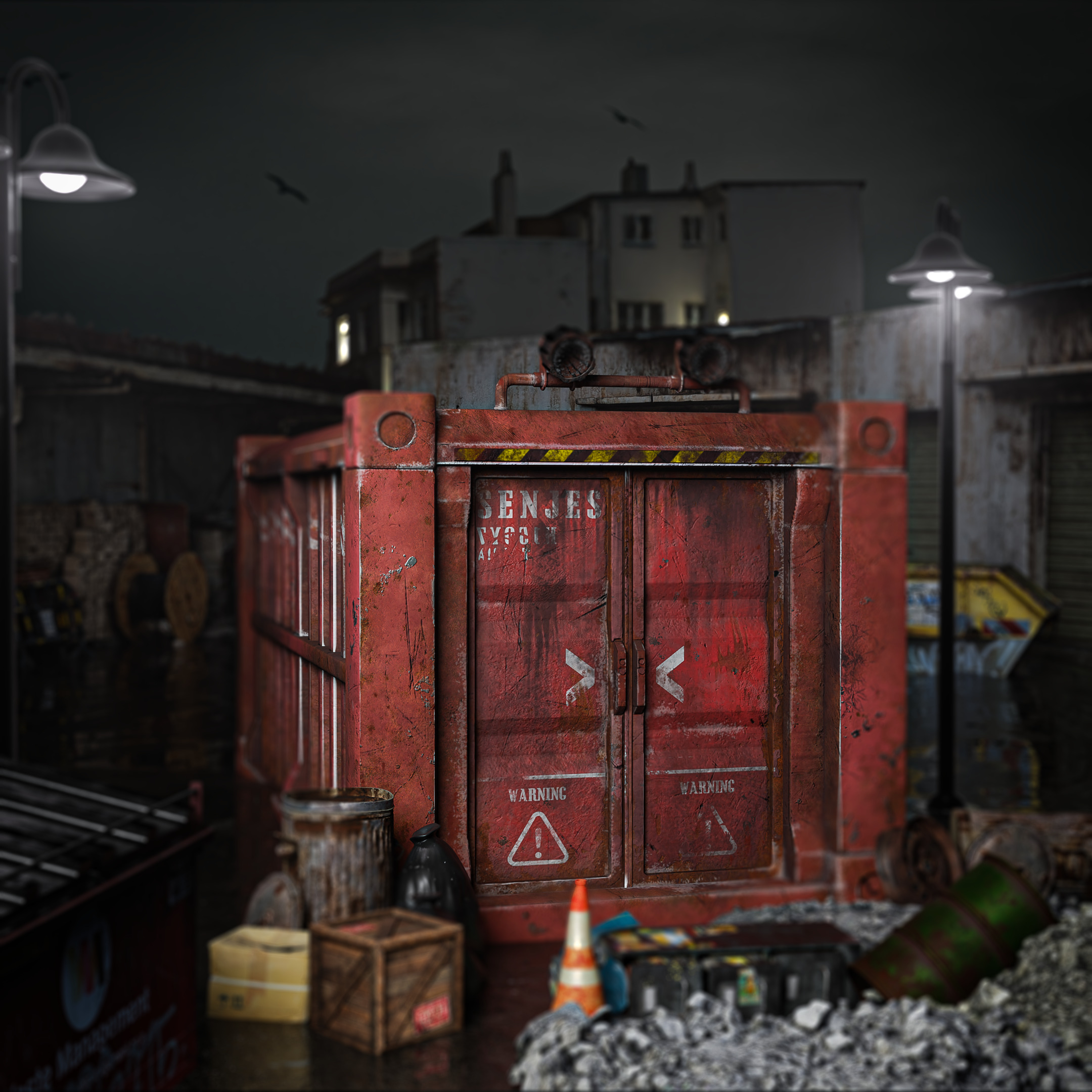 Rusty Shipping Container Low-poly 3D model_5