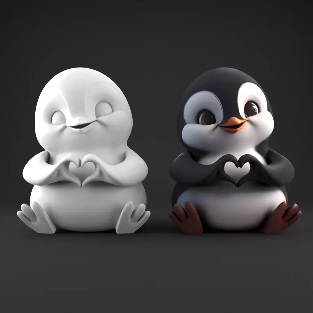Cute Loved penguin 3D Model Heart Hands STL for Decoration 3D print model_0