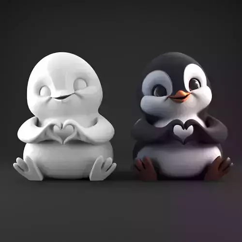Cute Loved penguin 3D Model Heart Hands STL for Decoration