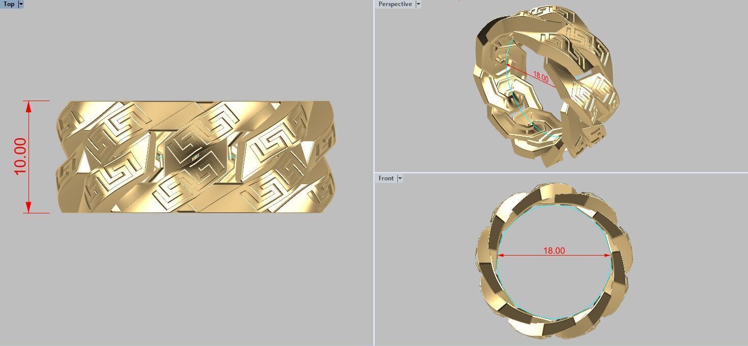 Greek Key Pattern Cuban Link Chain Ring 10mm wide 3D print model_3