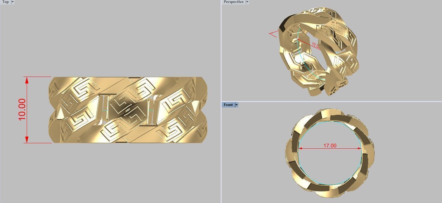 Greek Key Pattern Cuban Link Chain Ring 10mm wide 3D print model_2