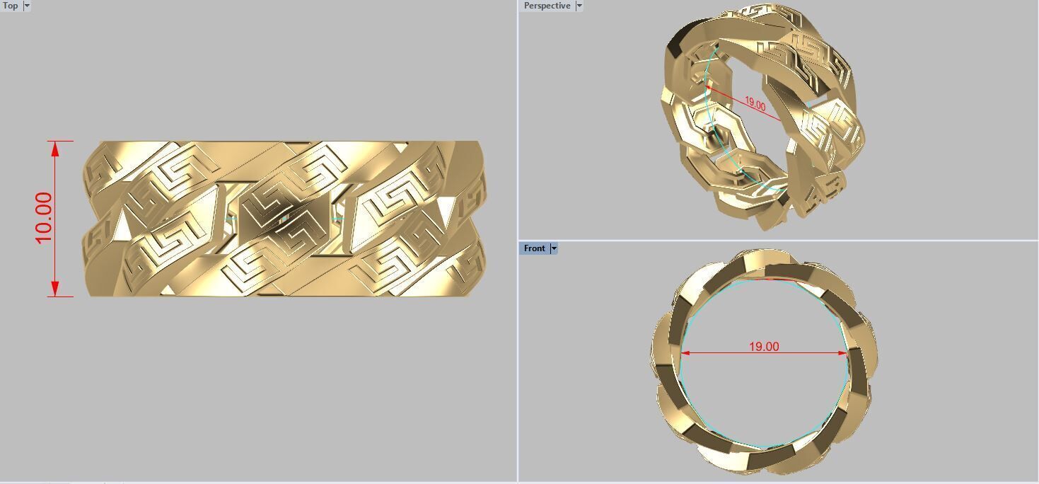 Greek Key Pattern Cuban Link Chain Ring 10mm wide 3D print model_4