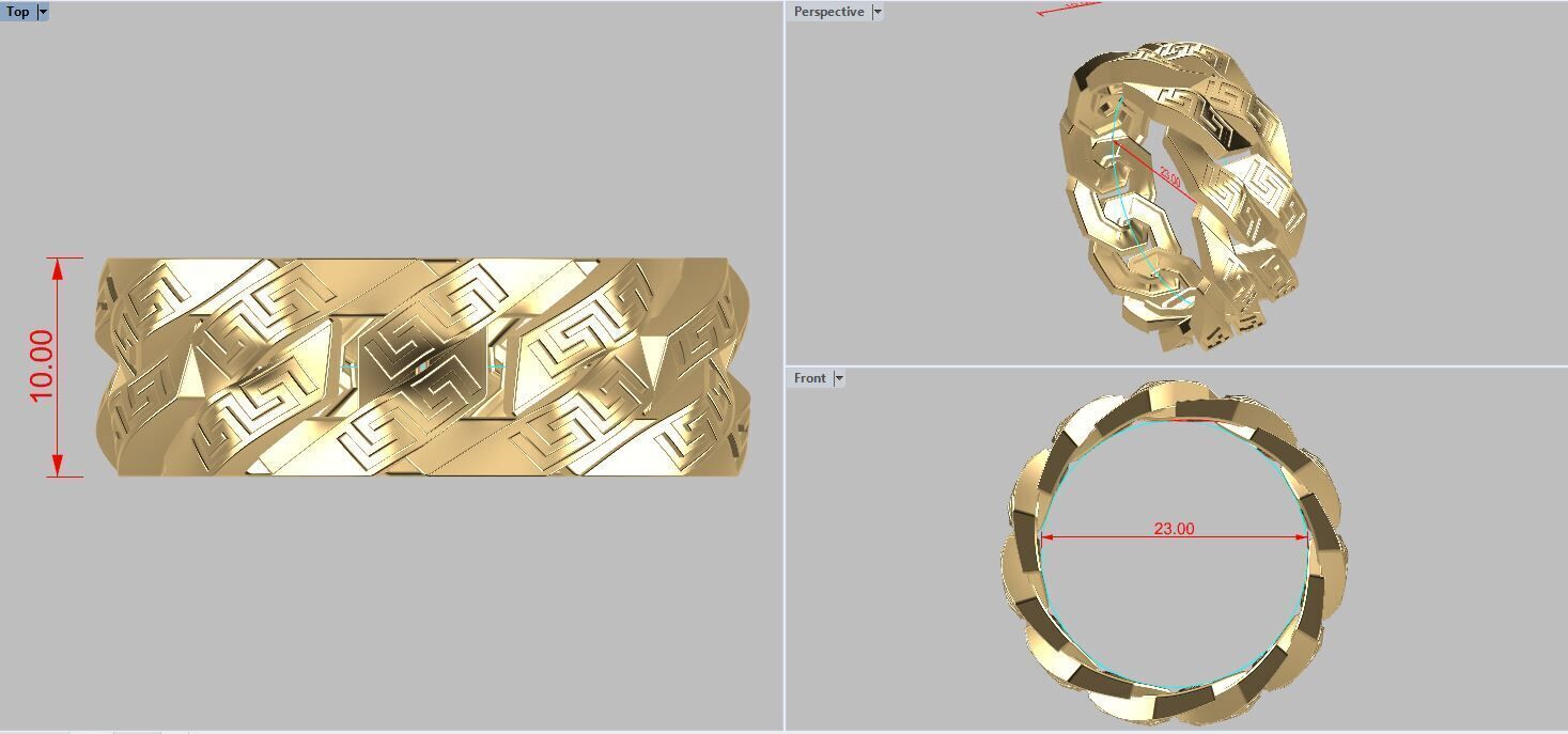 Greek Key Pattern Cuban Link Chain Ring 10mm wide 3D print model_8