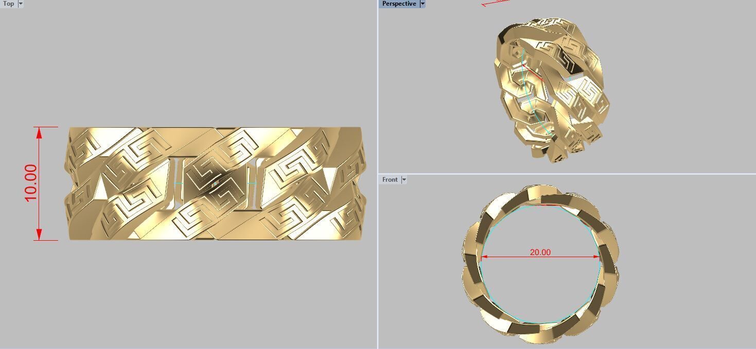Greek Key Pattern Cuban Link Chain Ring 10mm wide 3D print model_5