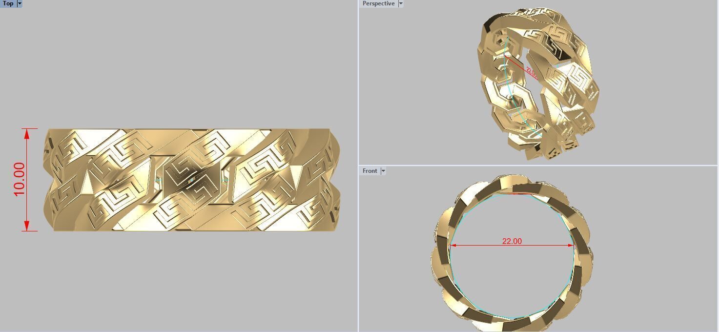 Greek Key Pattern Cuban Link Chain Ring 10mm wide 3D print model_7