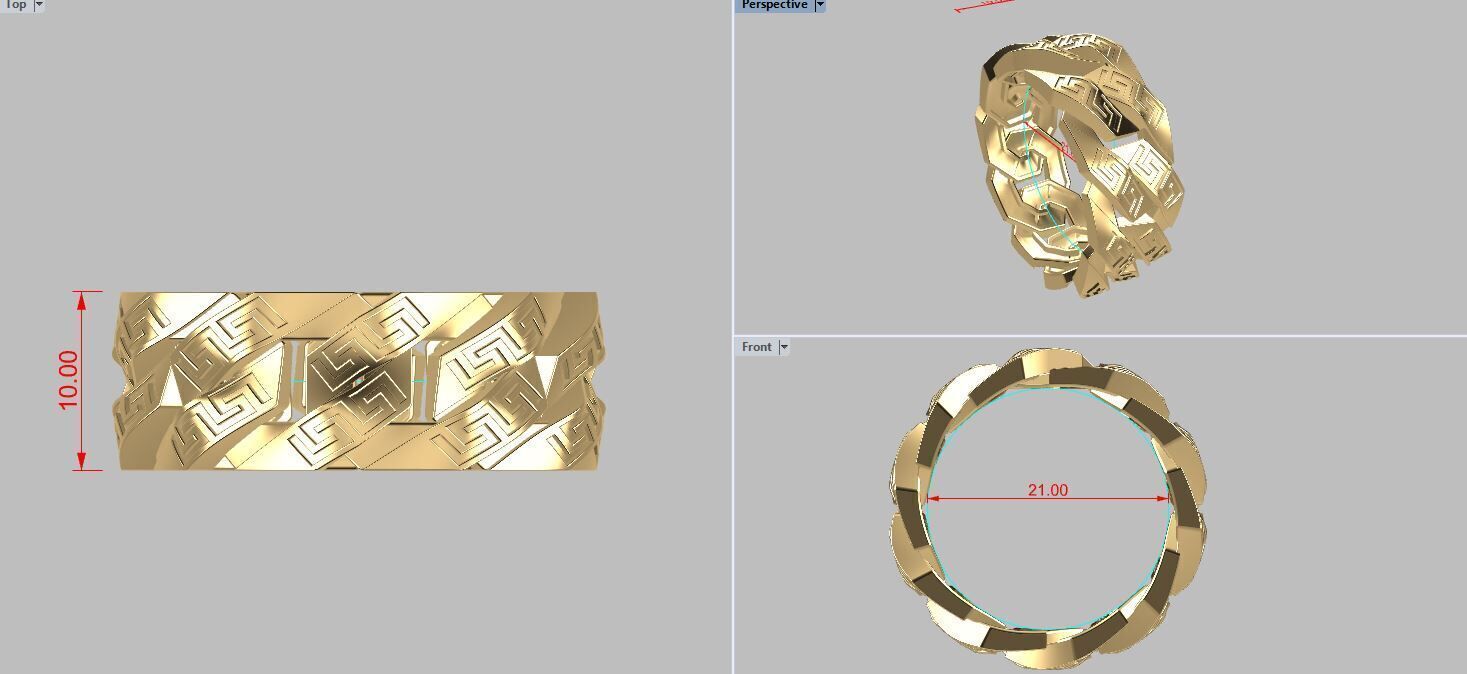 Greek Key Pattern Cuban Link Chain Ring 10mm wide 3D print model_6