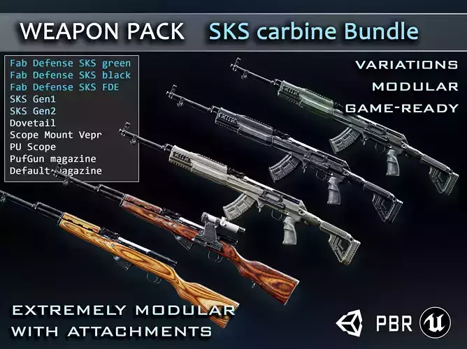 rifle SKS - weapon pack Low-poly 3D model
