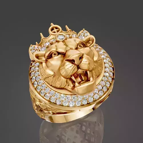 Lion ring silver gold sterling printable jewelry 3D model