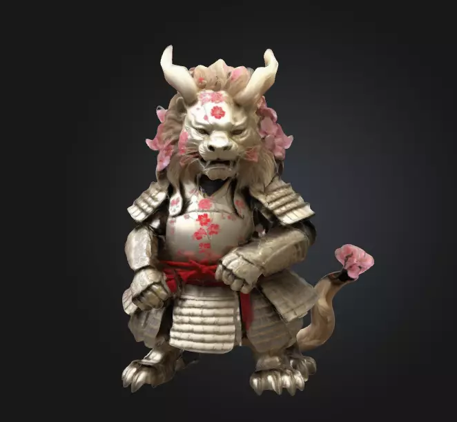 The Samurai Lion Statue 3D print model_0
