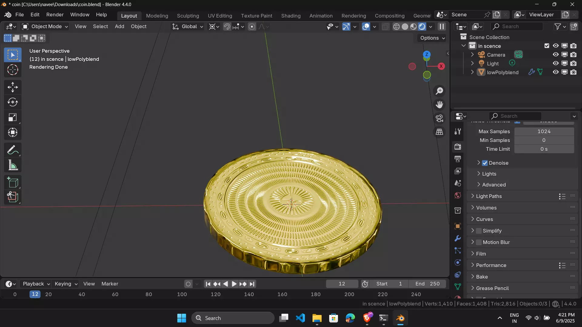 Silver Copper and Gold Coin Low-poly 3D model_0