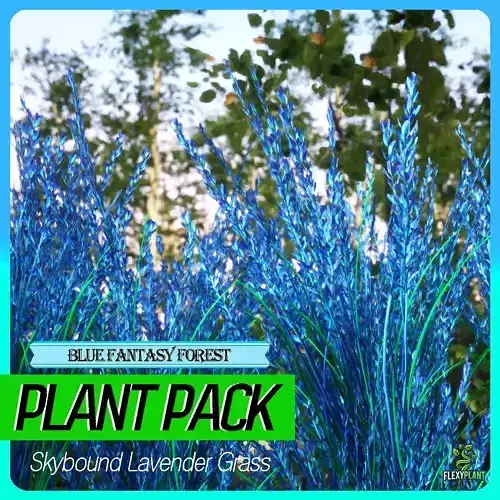Blue Fantasy Forest - 6 Skybound Lavender Grass Fern Tree Plant Low-poly 3D model