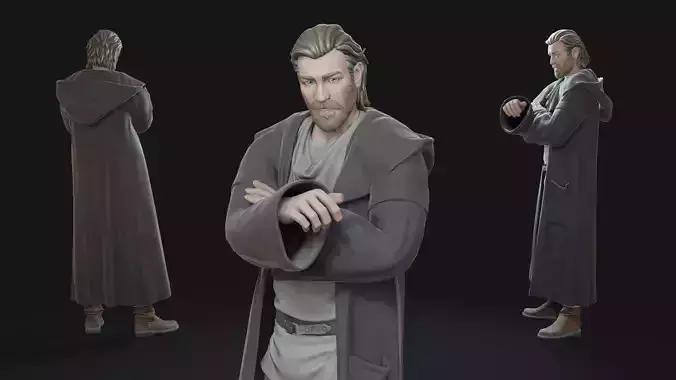 Obi-Wan Kenobi Animation-Ready Jedi Master Low-poly 3D model