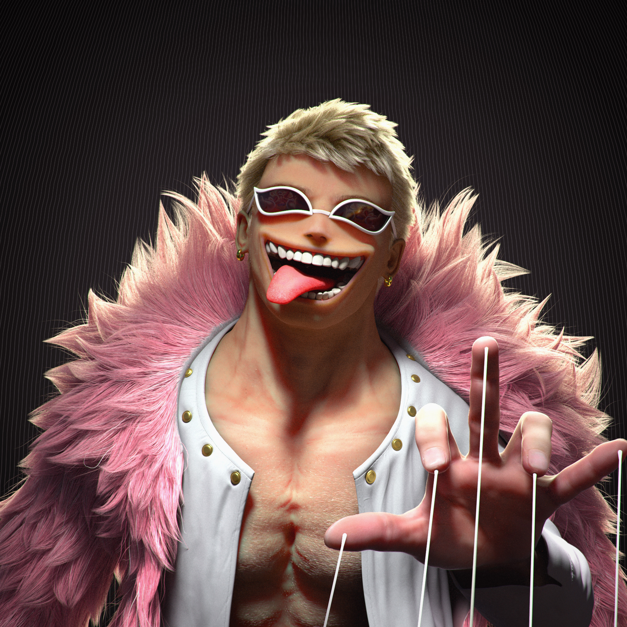 Doflamingo -Doffy Bust and groom -One piece -redshift-vray Low-poly 3D model_2