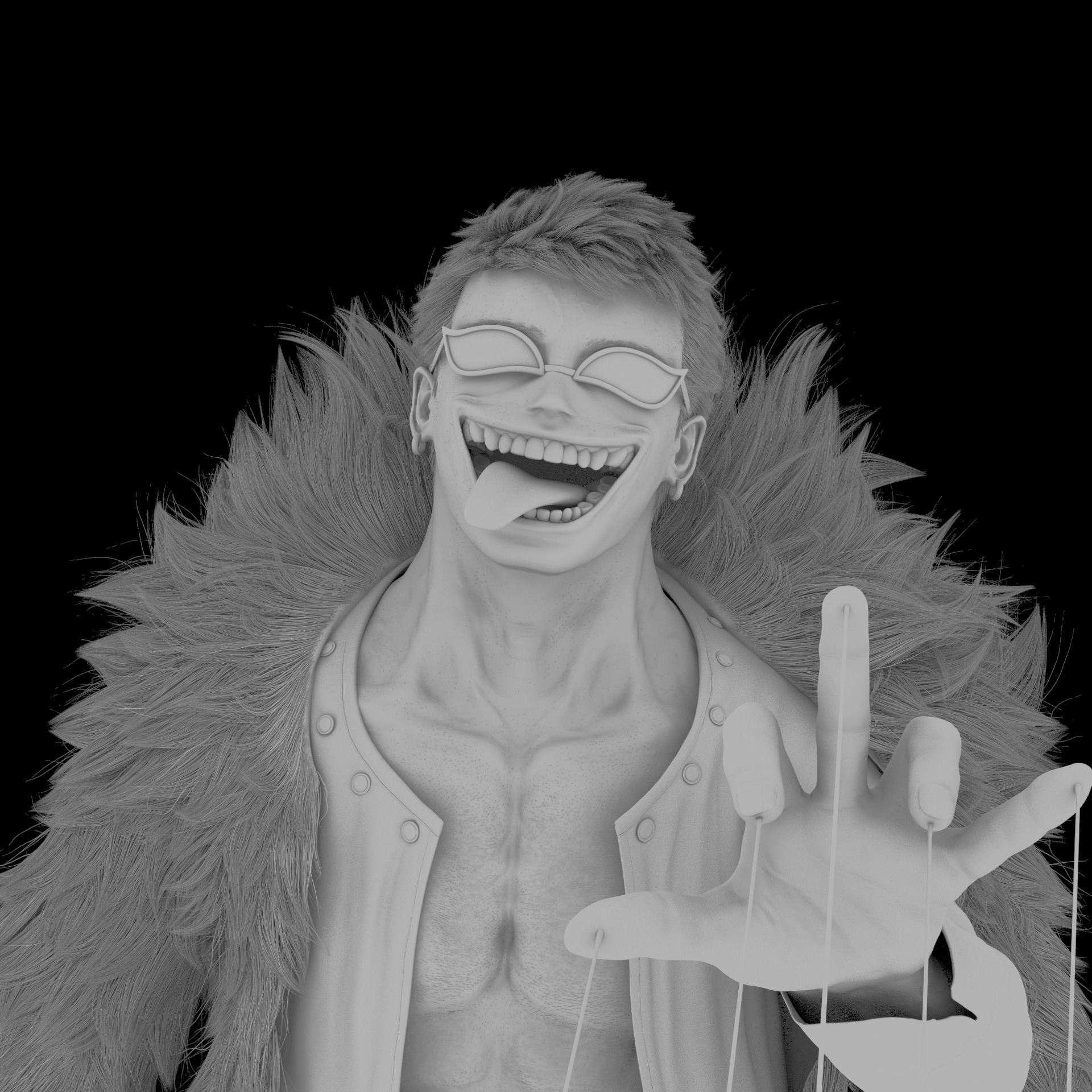 Doflamingo -Doffy Bust and groom -One piece -redshift-vray Low-poly 3D model_4