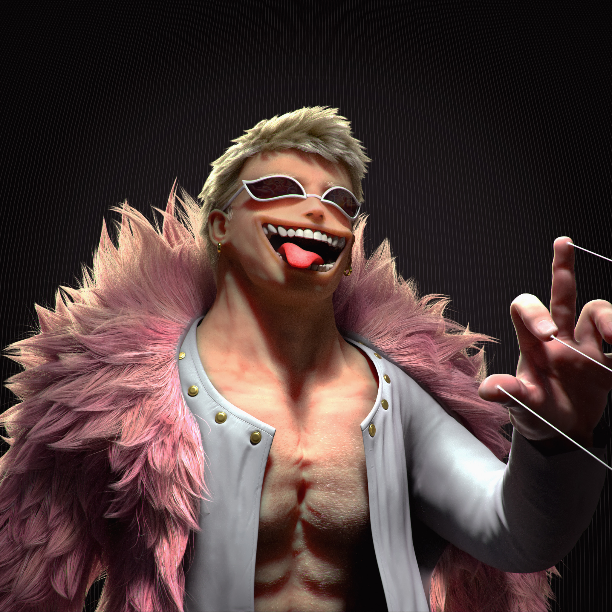 Doflamingo -Doffy Bust and groom -One piece -redshift-vray Low-poly 3D model_3
