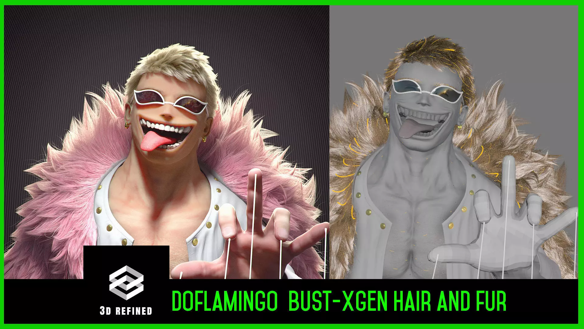 Doflamingo -Doffy Bust and groom -One piece -redshift-vray Low-poly 3D model_0