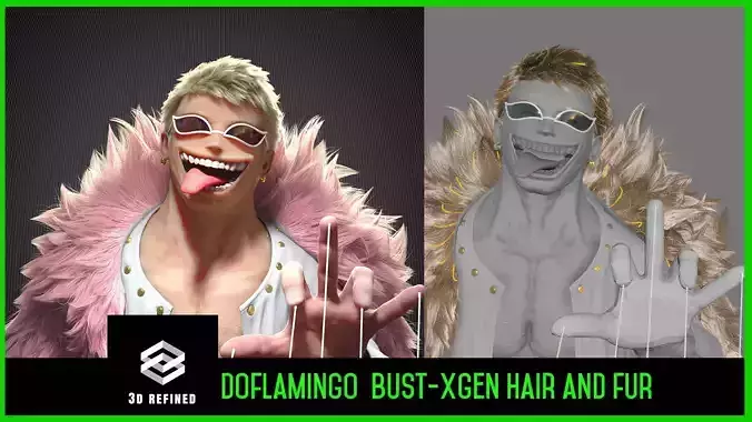 Doflamingo -Doffy Bust and groom -One piece -redshift-vray Low-poly 3D model
