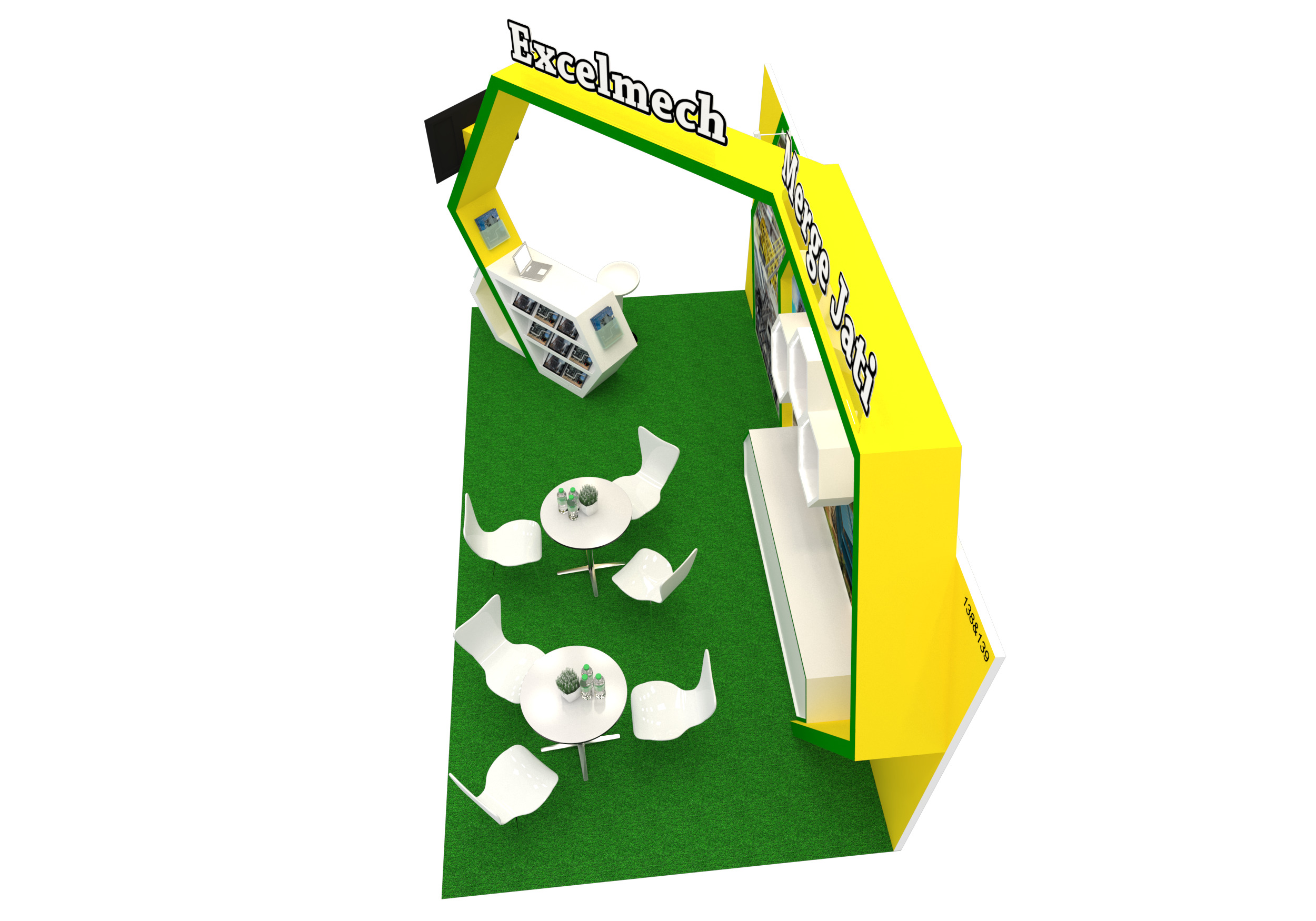 Exhibition Booth Design 6m x 3m - 3 side open Low-poly 3D model_4